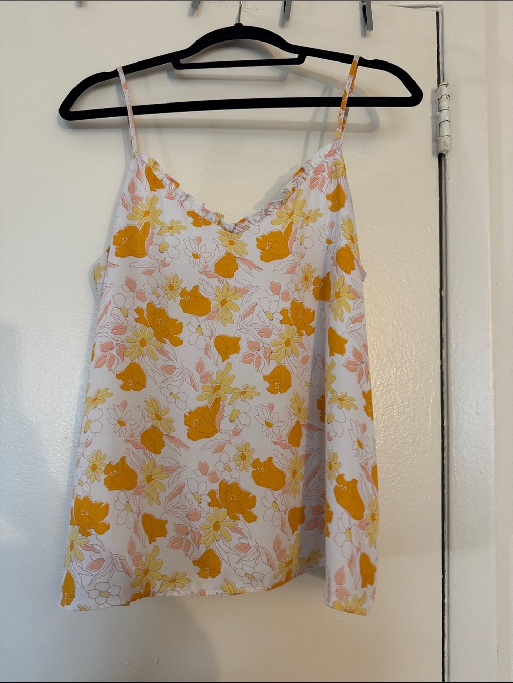 LOFT White Floral Spaghetti Strap Cami with Yellow & Pink Blooms